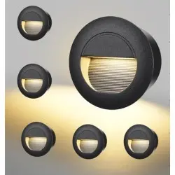 SPOT CONTRE MARCHE ENC ALU ROND 3W LED NOIR IP65 WW